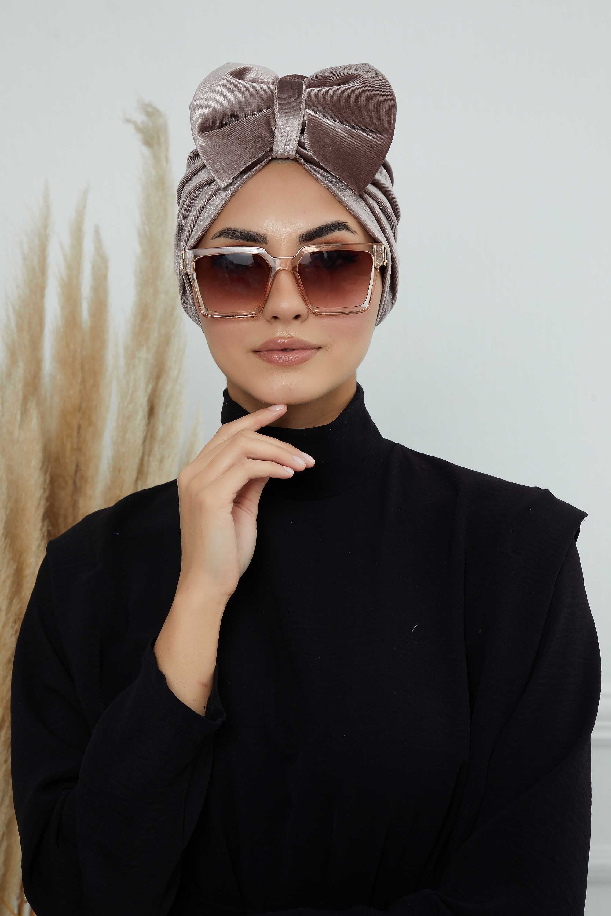 Instant Turban Velvet Scarf Head Wrap with Removable Bowtie Headwear Cap Bonnet For Women Fashion,B-27K