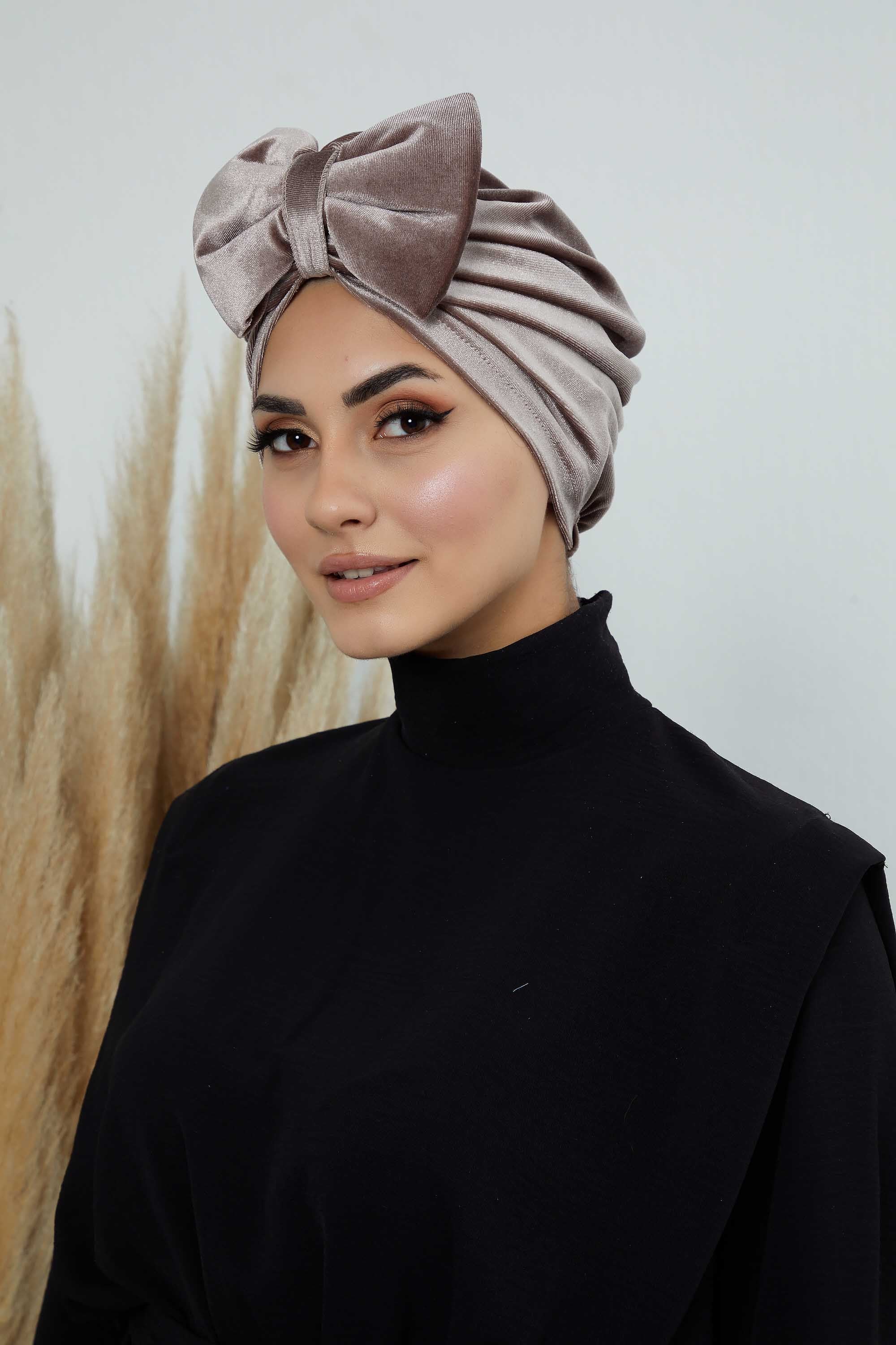 Instant Turban Velvet Scarf Head Wrap with Removable Bowtie Headwear Cap Bonnet For Women Fashion,B-27K