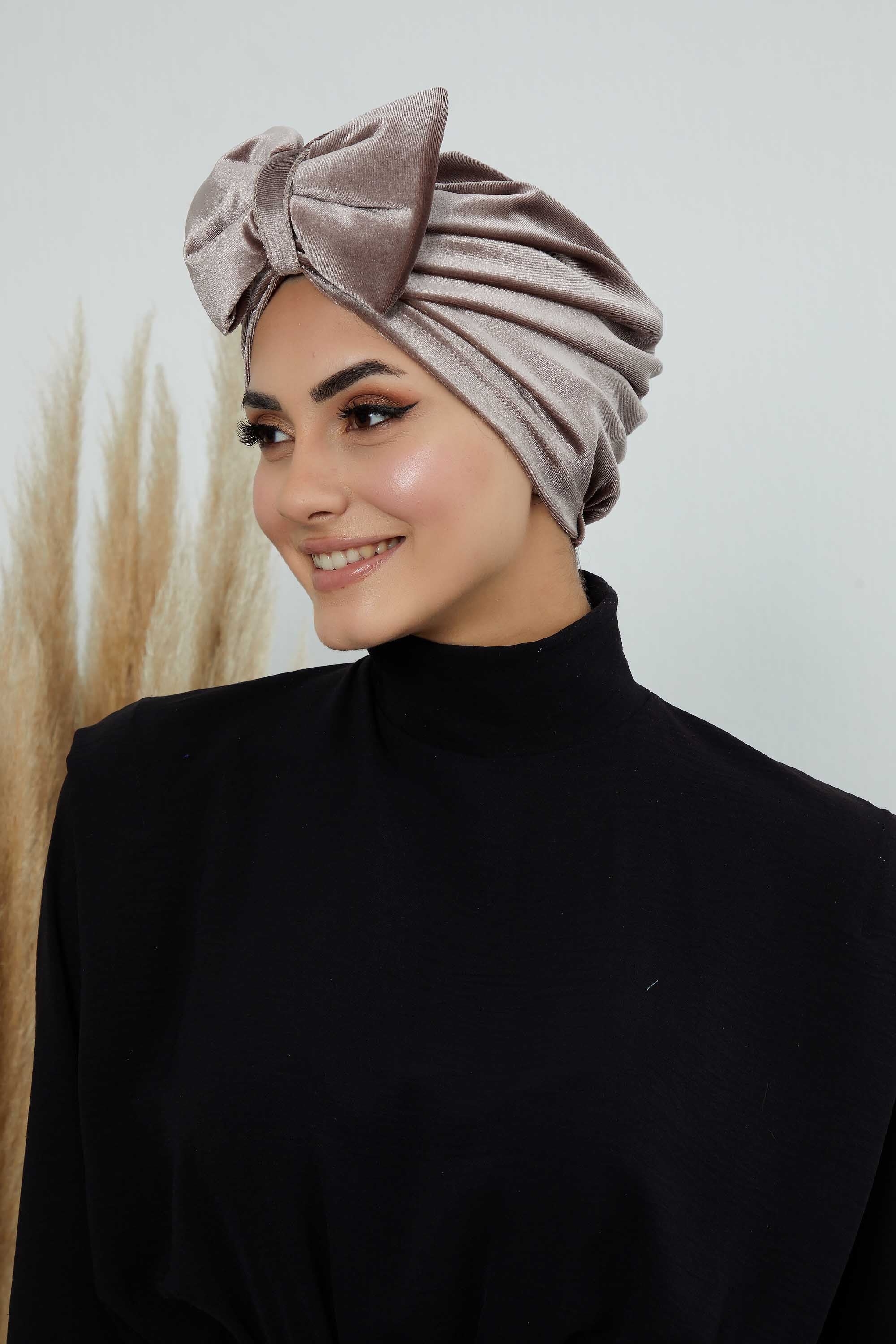 Instant Turban Velvet Scarf Head Wrap with Removable Bowtie Headwear Cap Bonnet For Women Fashion,B-27K