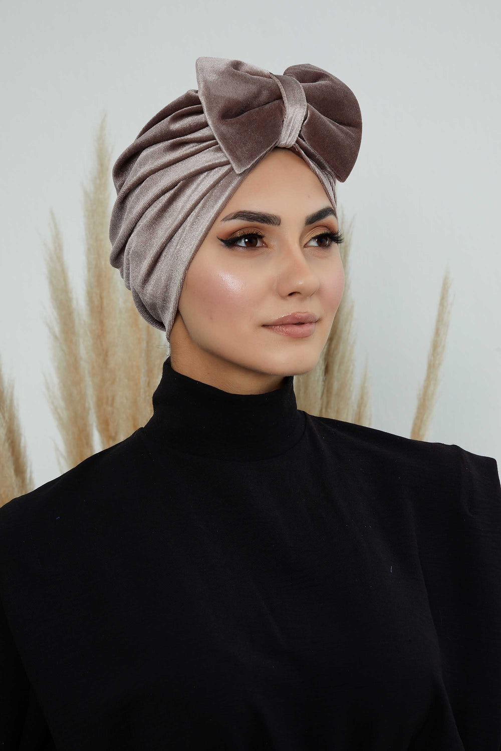Instant Turban Velvet Scarf Head Wrap with Removable Bowtie Headwear Cap Bonnet For Women Fashion,B-27K