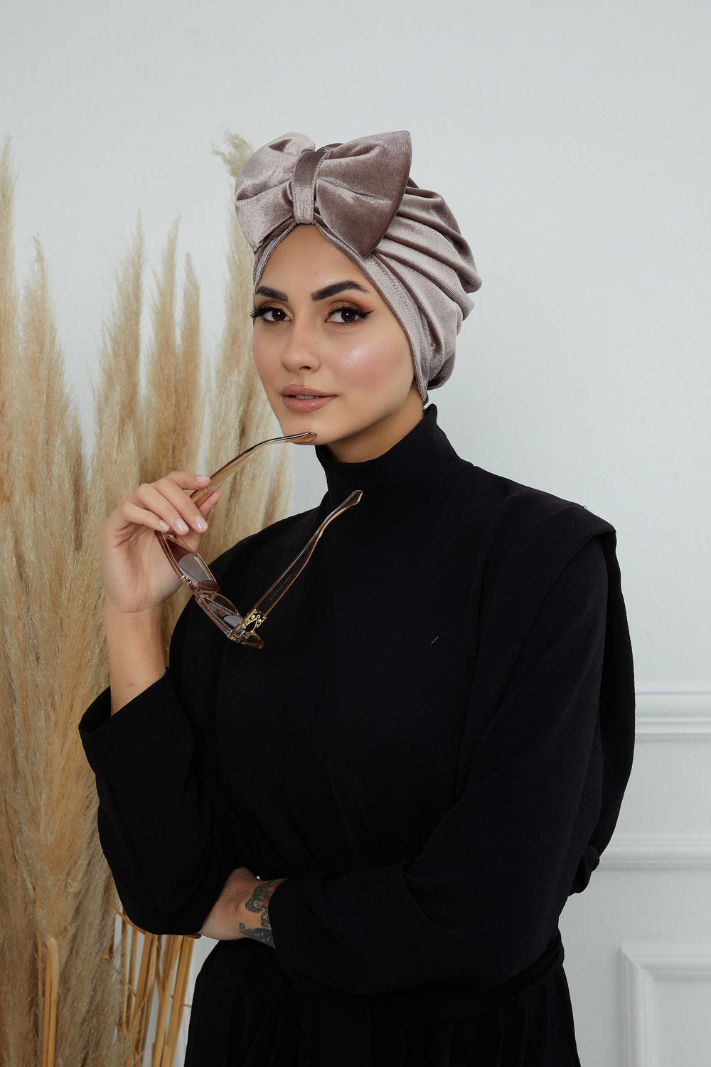 Instant Turban Velvet Scarf Head Wrap with Removable Bowtie Headwear Cap Bonnet For Women Fashion,B-27K