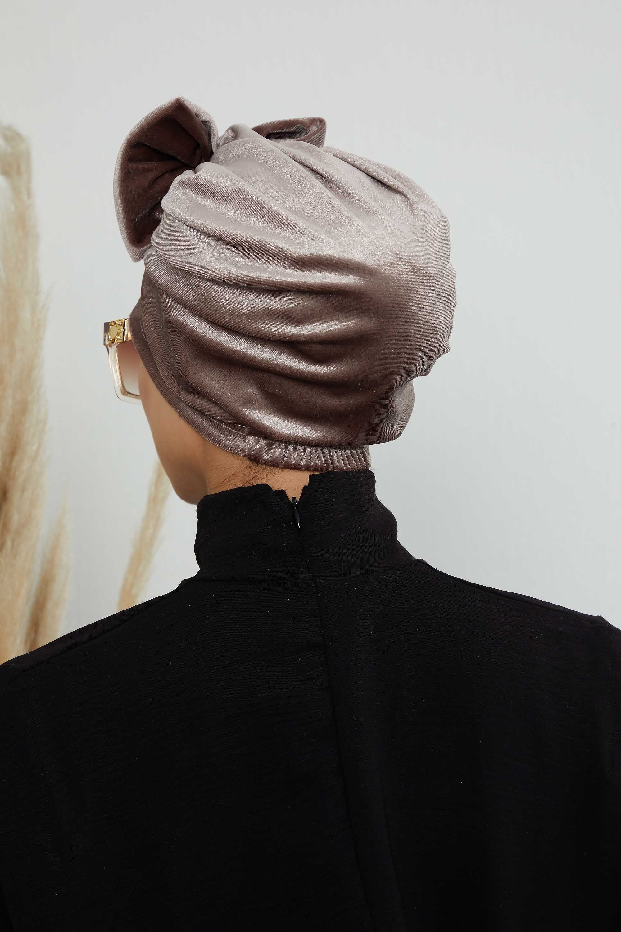 Instant Turban Velvet Scarf Head Wrap with Removable Bowtie Headwear Cap Bonnet For Women Fashion,B-27K