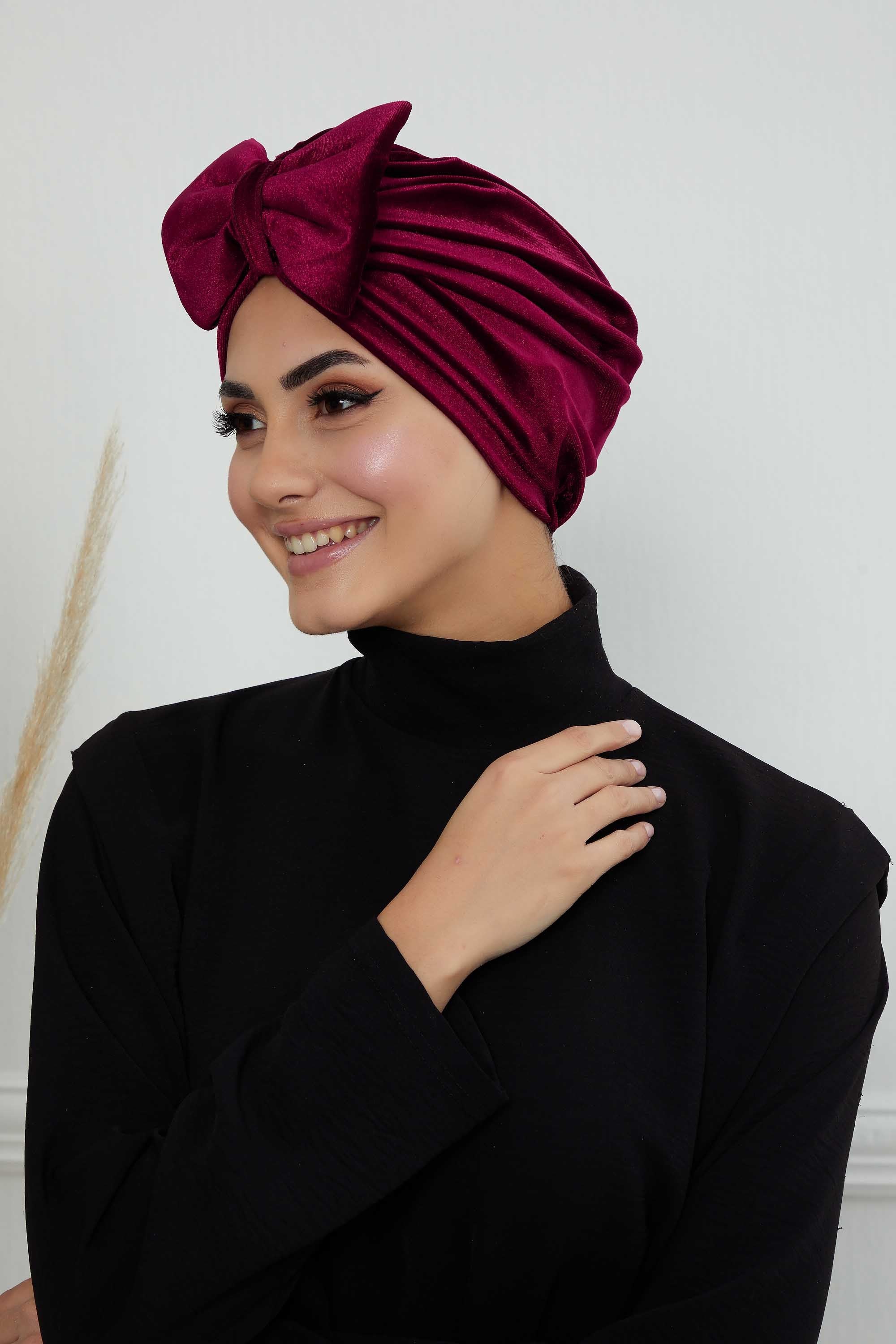 Instant Turban Velvet Scarf Head Wrap with Removable Bowtie Headwear Cap Bonnet For Women Fashion,B-27K