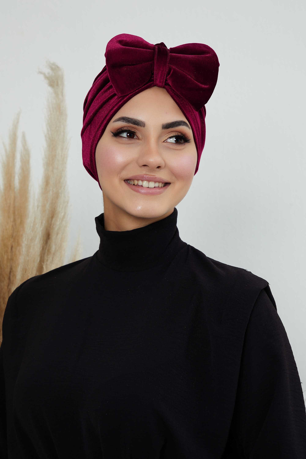 Instant Turban Velvet Scarf Head Wrap with Removable Bowtie Headwear Cap Bonnet For Women Fashion,B-27K