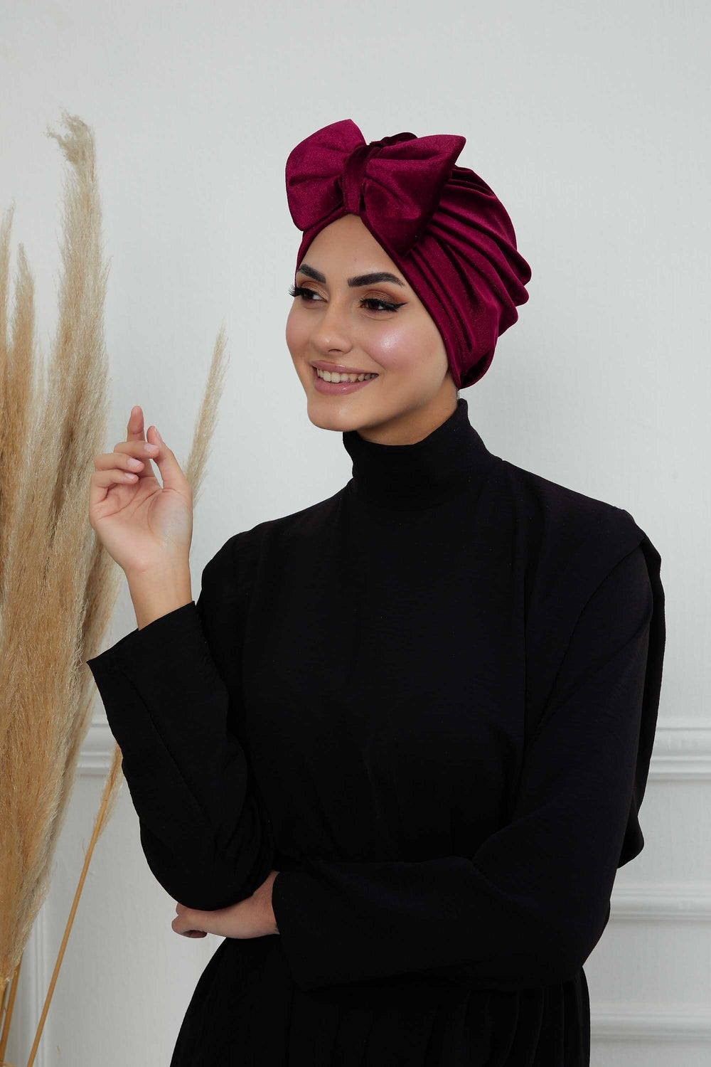 Instant Turban Velvet Scarf Head Wrap with Removable Bowtie Headwear Cap Bonnet For Women Fashion,B-27K