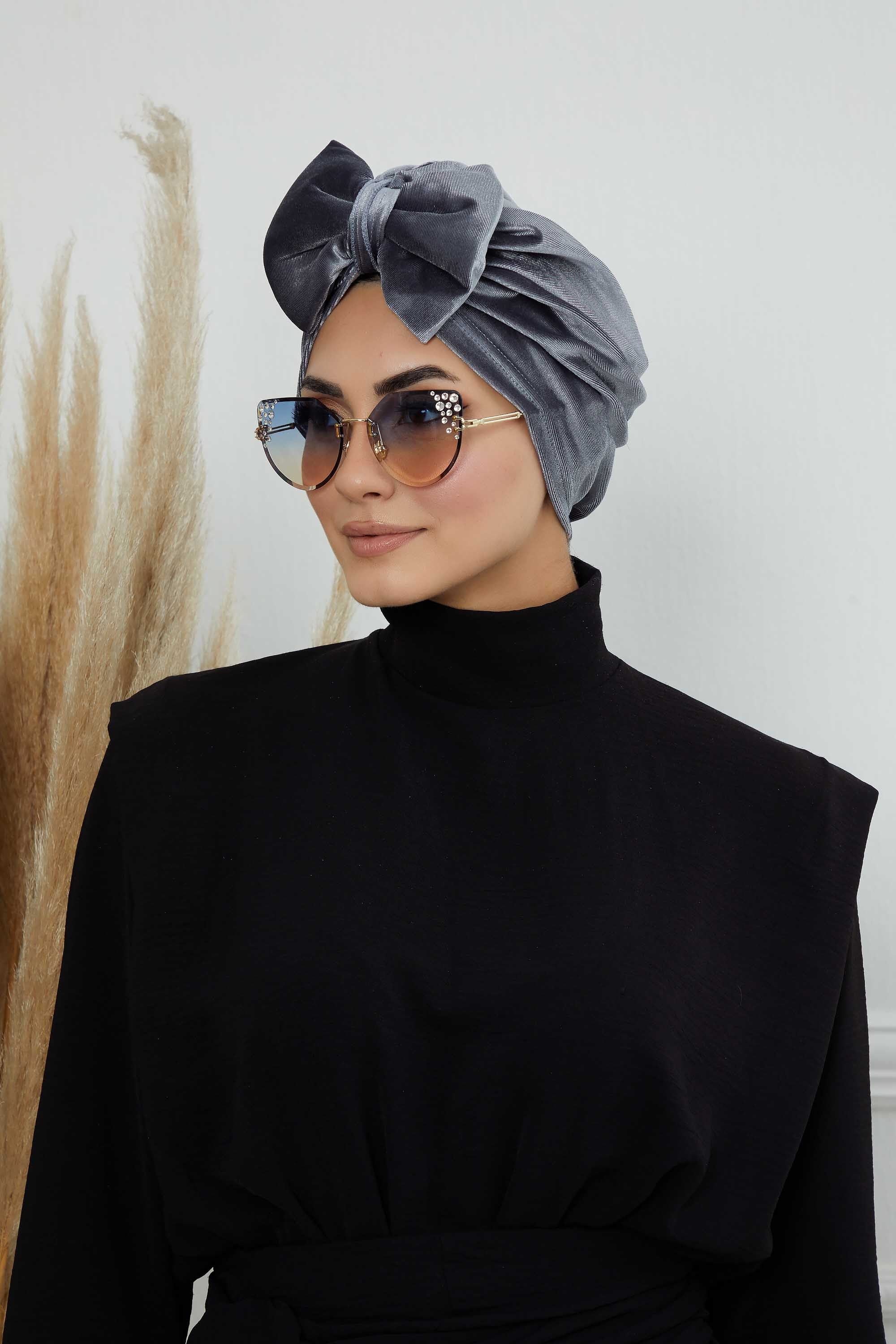 Instant Turban Velvet Scarf Head Wrap with Removable Bowtie Headwear Cap Bonnet For Women Fashion,B-27K