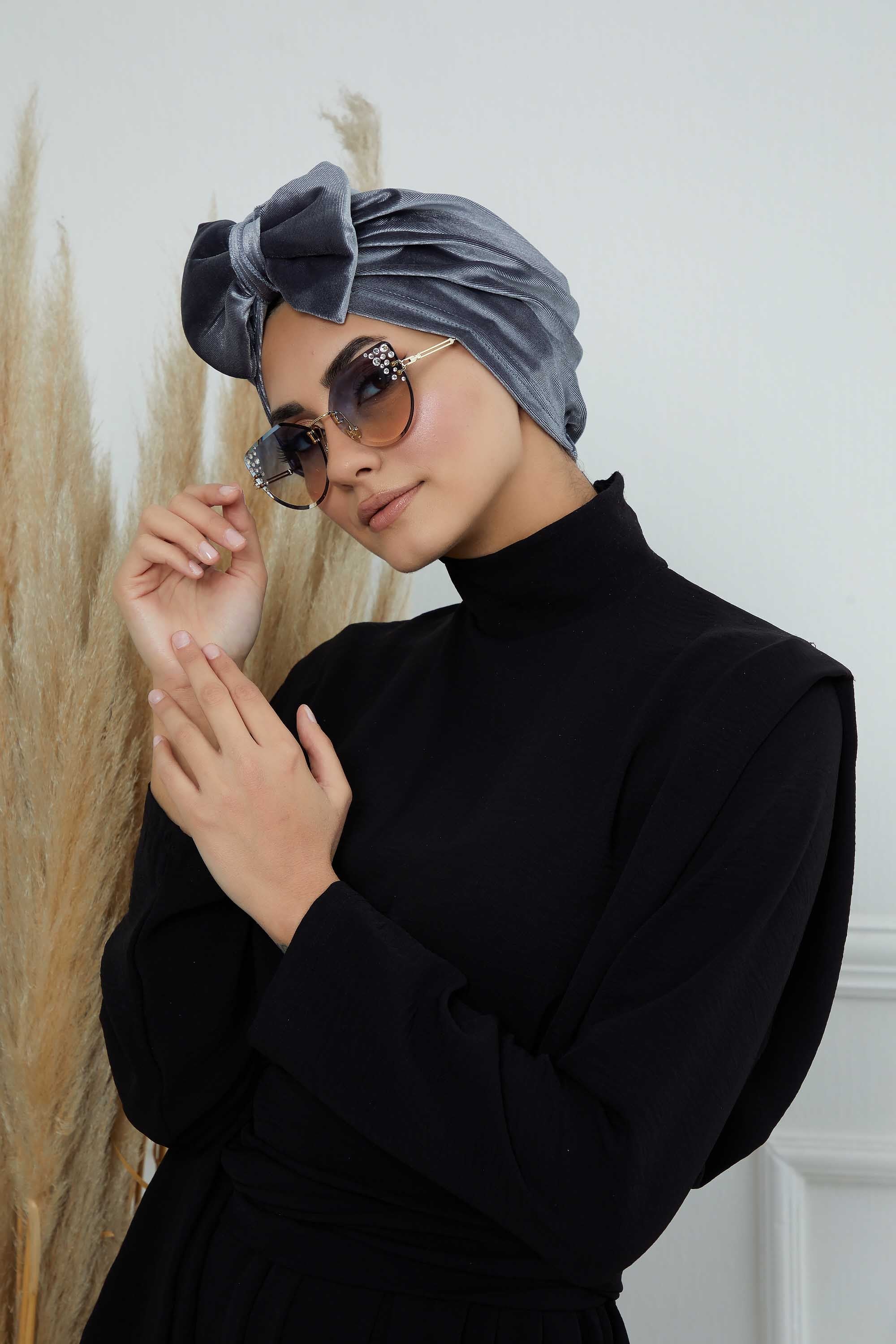 Instant Turban Velvet Scarf Head Wrap with Removable Bowtie Headwear Cap Bonnet For Women Fashion,B-27K