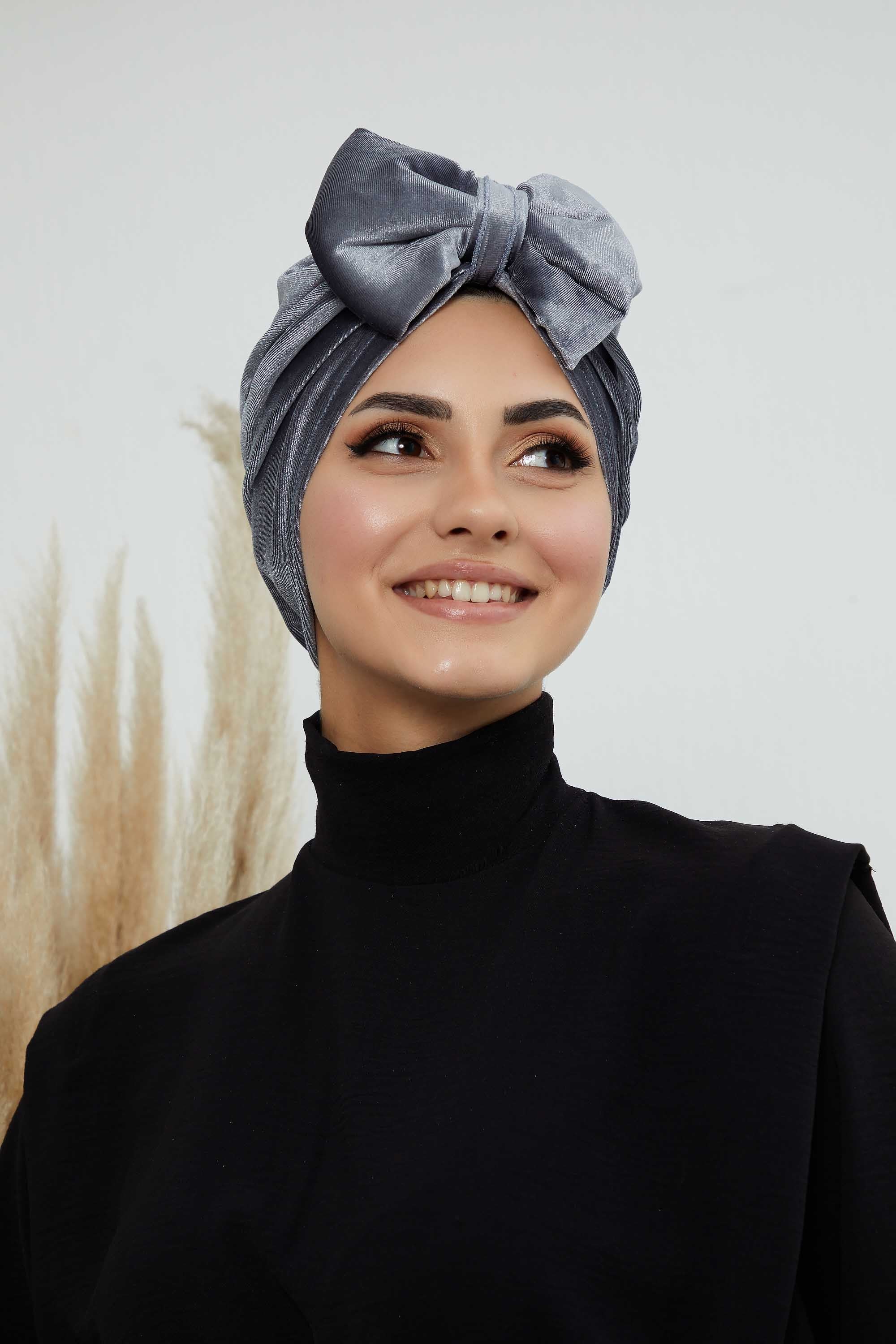 Instant Turban Velvet Scarf Head Wrap with Removable Bowtie Headwear Cap Bonnet For Women Fashion,B-27K