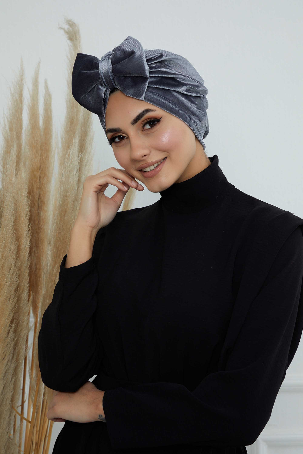 Instant Turban Velvet Scarf Head Wrap with Removable Bowtie Headwear Cap Bonnet For Women Fashion,B-27K