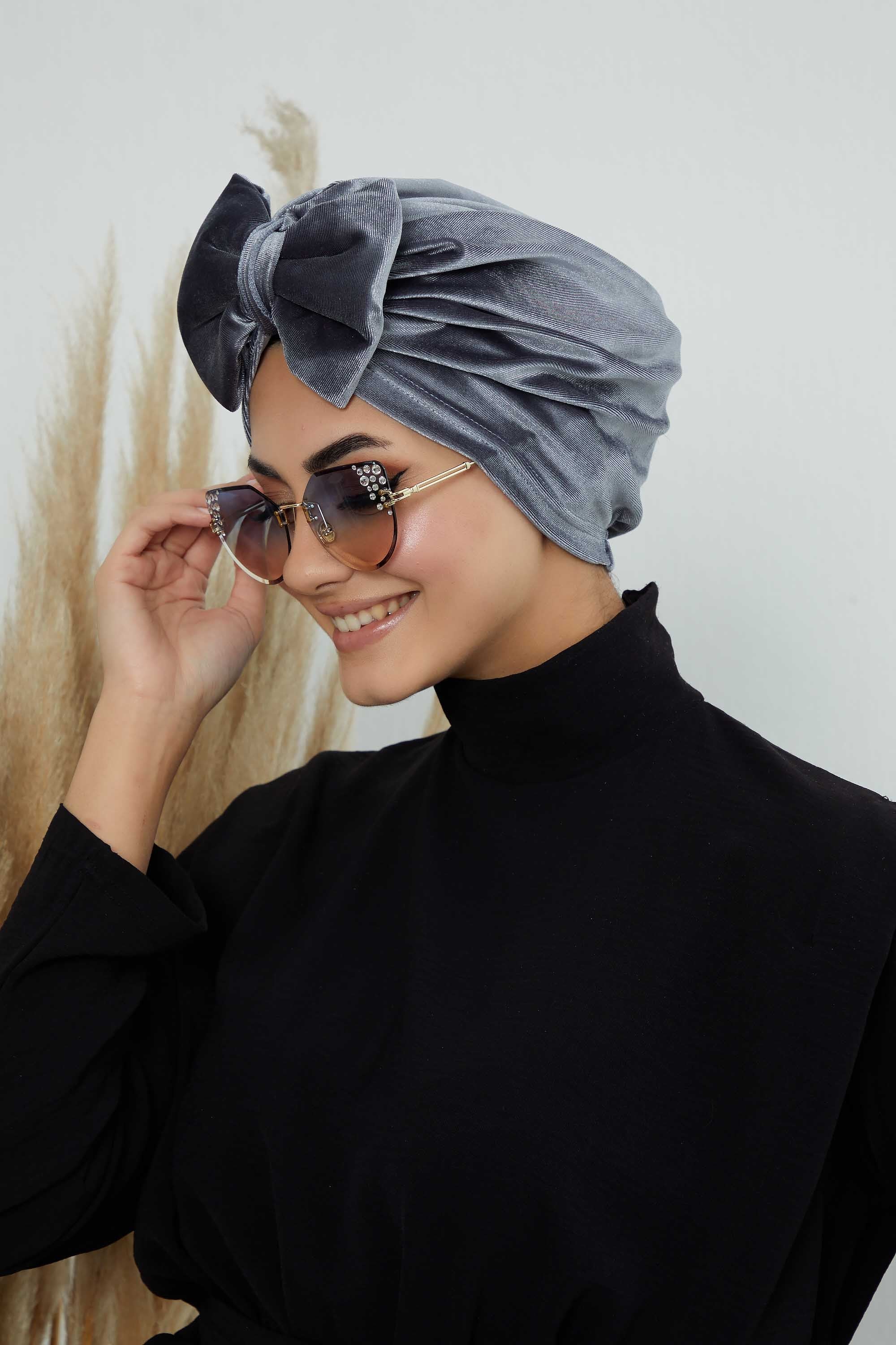 Instant Turban Velvet Scarf Head Wrap with Removable Bowtie Headwear Cap Bonnet For Women Fashion,B-27K