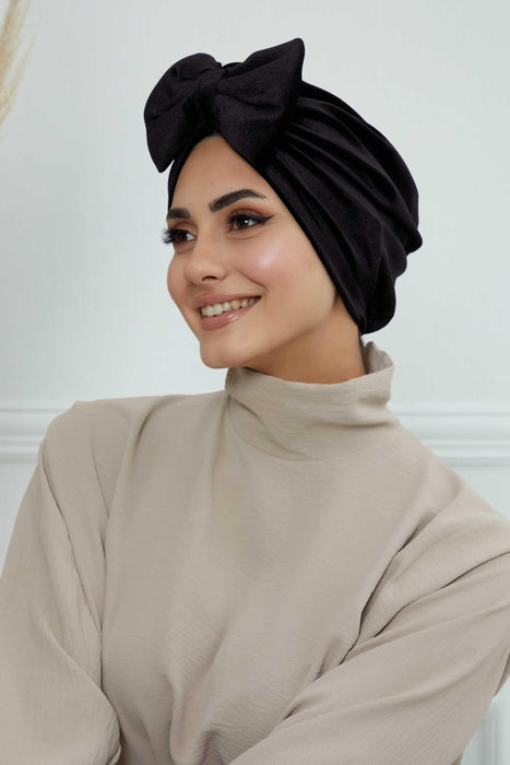 Instant Turban Velvet Scarf Head Wrap with Removable Bowtie Headwear Cap Bonnet For Women Fashion,B-27K