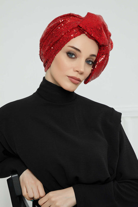 Instant Turban with Bow for Women Gorgeous Look Sequined Head Wrap Evening Turban Head Scarf Big Bowtie Bonnet Cap Hat,B-70
