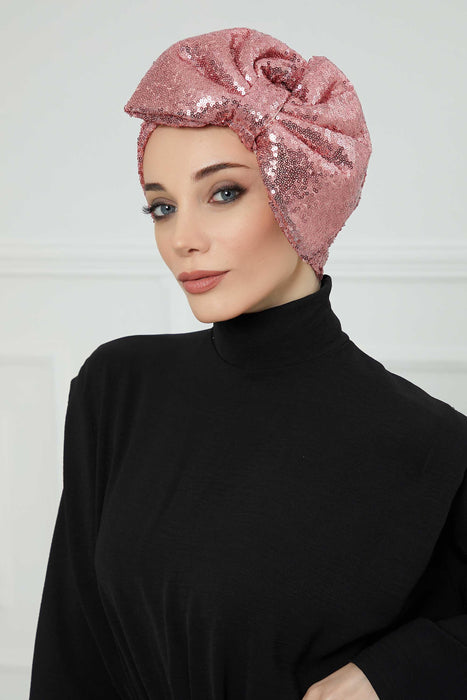 Instant Turban with Bow for Women Gorgeous Look Sequined Head Wrap Evening Turban Head Scarf Big Bowtie Bonnet Cap Hat,B-70