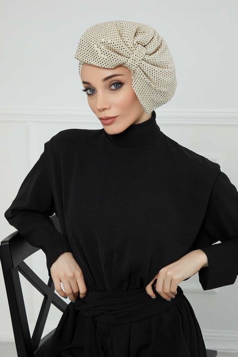 Instant Turban with Bow for Women Gorgeous Look Sequined Head Wrap Evening Turban Head Scarf Big Bowtie Bonnet Cap Hat,B-70PUL