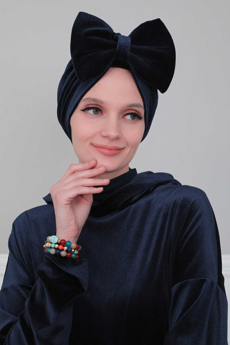 Pre Tied Velvet Head Scarf Velvet Bowtie Instant Turban Hijab For