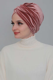 Super Soft Velvet Pre-Tied Turban, Comfortable Lightweight Winter Bonnet Cap for Women, Easy Wrap Women Head Covering, Chemo Cancer Cap,B-9K Dusty Rose