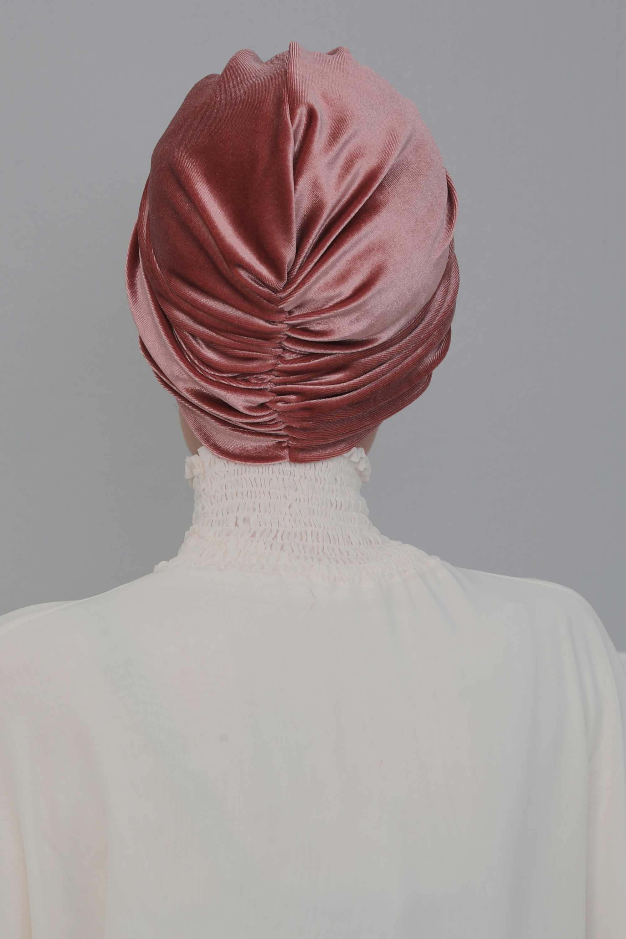 Super Soft Velvet Pre-Tied Turban, Comfortable Lightweight Winter Bonnet Cap for Women, Easy Wrap Women Head Covering, Chemo Cancer Cap,B-9K Dusty Rose