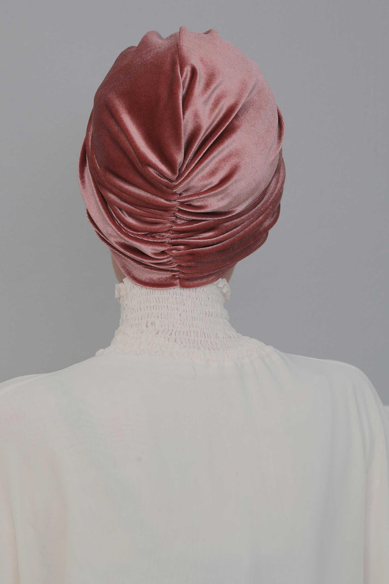 Super Soft Velvet Pre-Tied Turban, Comfortable Lightweight Winter Bonnet Cap for Women, Easy Wrap Women Head Covering, Chemo Cancer Cap,B-9K Dusty Rose