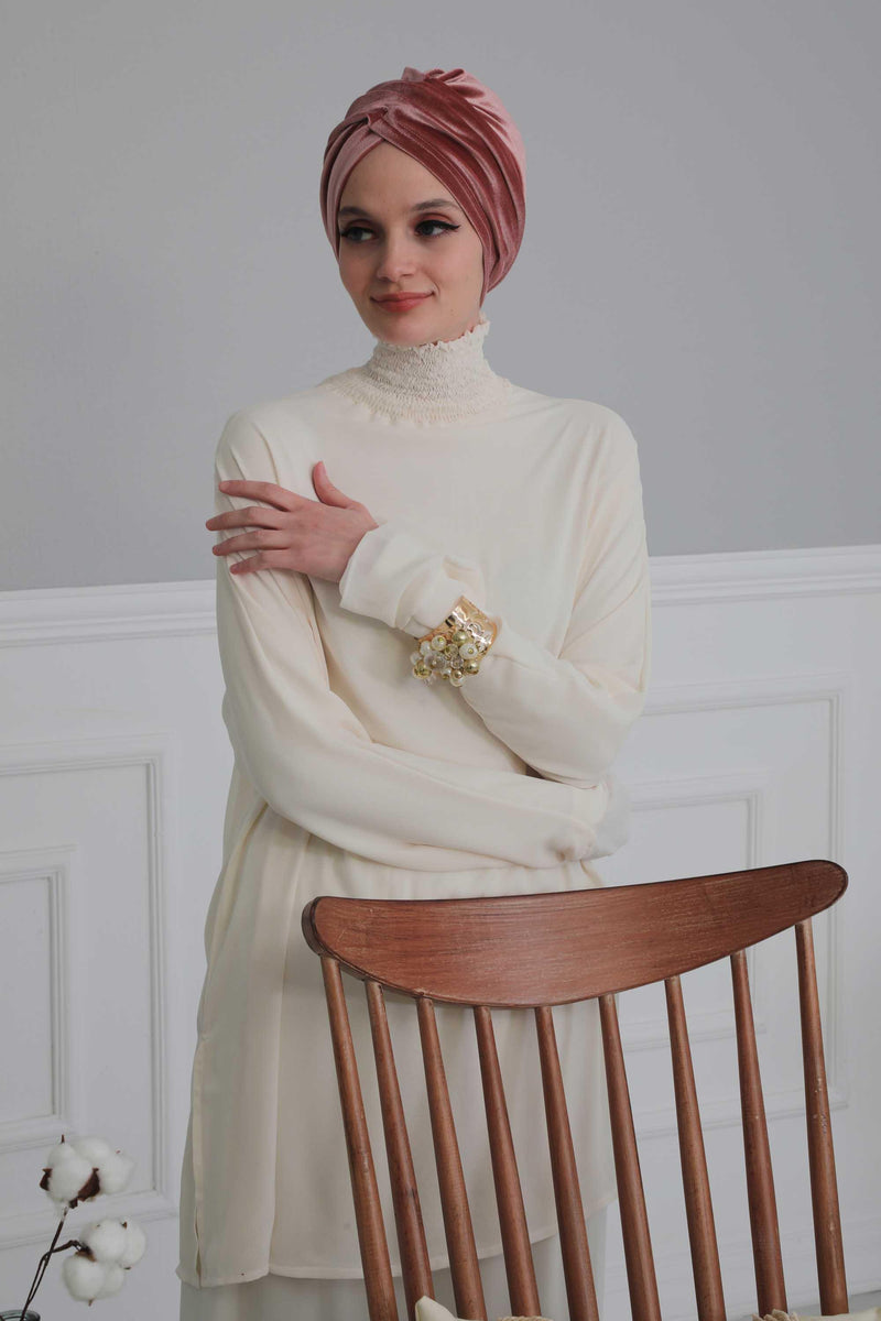 Super Soft Velvet Pre-Tied Turban, Comfortable Lightweight Winter Bonnet Cap for Women, Easy Wrap Women Head Covering, Chemo Cancer Cap,B-9K Dusty Rose