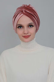 Super Soft Velvet Pre-Tied Turban, Comfortable Lightweight Winter Bonnet Cap for Women, Easy Wrap Women Head Covering, Chemo Cancer Cap,B-9K Dusty Rose