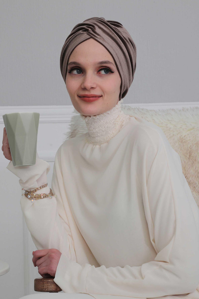 Super Soft Velvet Pre-Tied Turban, Comfortable Lightweight Winter Bonnet Cap for Women, Easy Wrap Women Head Covering, Chemo Cancer Cap,B-9K Dusty Rose