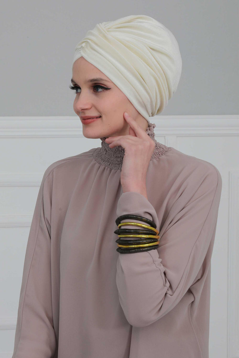 Super Soft Velvet Pre-Tied Turban, Comfortable Lightweight Winter Bonnet Cap for Women, Easy Wrap Women Head Covering, Chemo Cancer Cap,B-9K Ivory