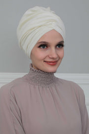 Super Soft Velvet Pre-Tied Turban, Comfortable Lightweight Winter Bonnet Cap for Women, Easy Wrap Women Head Covering, Chemo Cancer Cap,B-9K Ivory