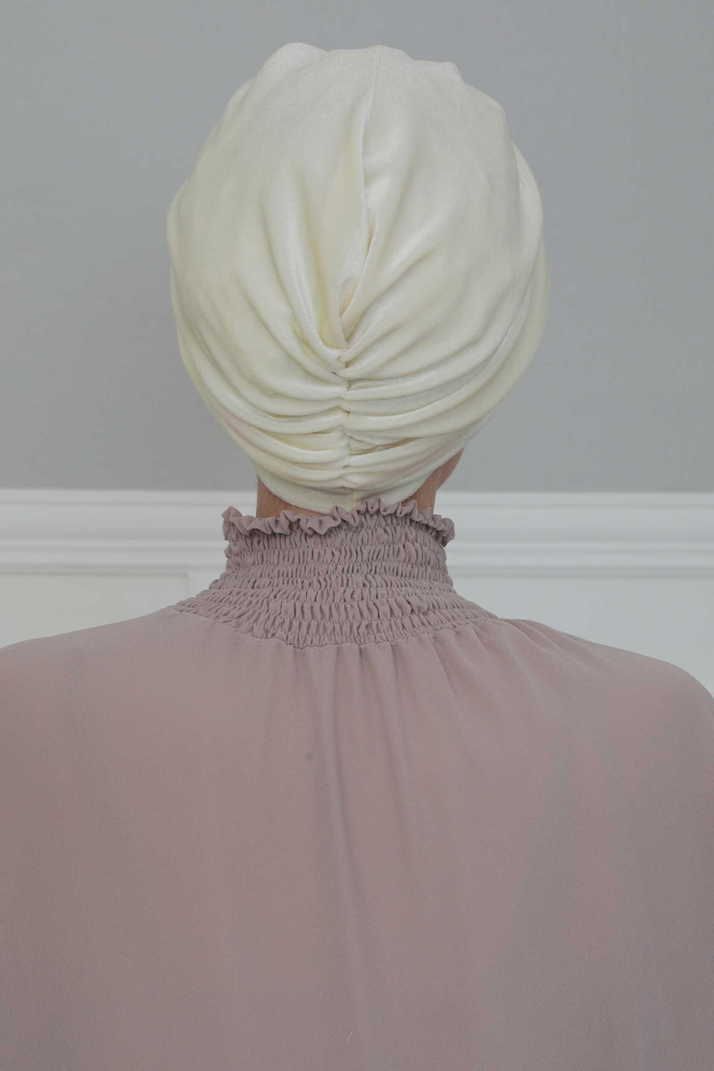 Super Soft Velvet Pre-Tied Turban, Comfortable Lightweight Winter Bonnet Cap for Women, Easy Wrap Women Head Covering, Chemo Cancer Cap,B-9K Ivory