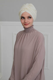 Super Soft Velvet Pre-Tied Turban, Comfortable Lightweight Winter Bonnet Cap for Women, Easy Wrap Women Head Covering, Chemo Cancer Cap,B-9K Ivory