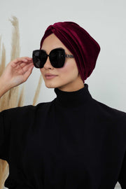 Super Soft Velvet Pre-Tied Turban, Comfortable Lightweight Winter Bonnet Cap for Women, Easy Wrap Women Head Covering, Chemo Cancer Cap,B-9K Maroon