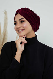Super Soft Velvet Pre-Tied Turban, Comfortable Lightweight Winter Bonnet Cap for Women, Easy Wrap Women Head Covering, Chemo Cancer Cap,B-9K Maroon