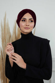 Super Soft Velvet Pre-Tied Turban, Comfortable Lightweight Winter Bonnet Cap for Women, Easy Wrap Women Head Covering, Chemo Cancer Cap,B-9K Maroon