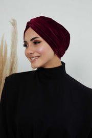 Super Soft Velvet Pre-Tied Turban, Comfortable Lightweight Winter Bonnet Cap for Women, Easy Wrap Women Head Covering, Chemo Cancer Cap,B-9K Maroon