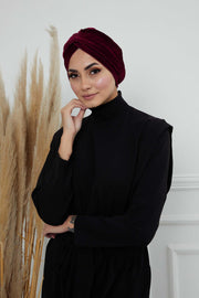 Super Soft Velvet Pre-Tied Turban, Comfortable Lightweight Winter Bonnet Cap for Women, Easy Wrap Women Head Covering, Chemo Cancer Cap,B-9K Maroon