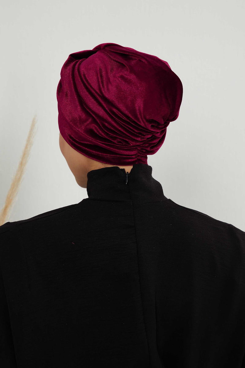 Super Soft Velvet Pre-Tied Turban, Comfortable Lightweight Winter Bonnet Cap for Women, Easy Wrap Women Head Covering, Chemo Cancer Cap,B-9K Maroon