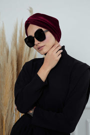 Super Soft Velvet Pre-Tied Turban, Comfortable Lightweight Winter Bonnet Cap for Women, Easy Wrap Women Head Covering, Chemo Cancer Cap,B-9K Maroon