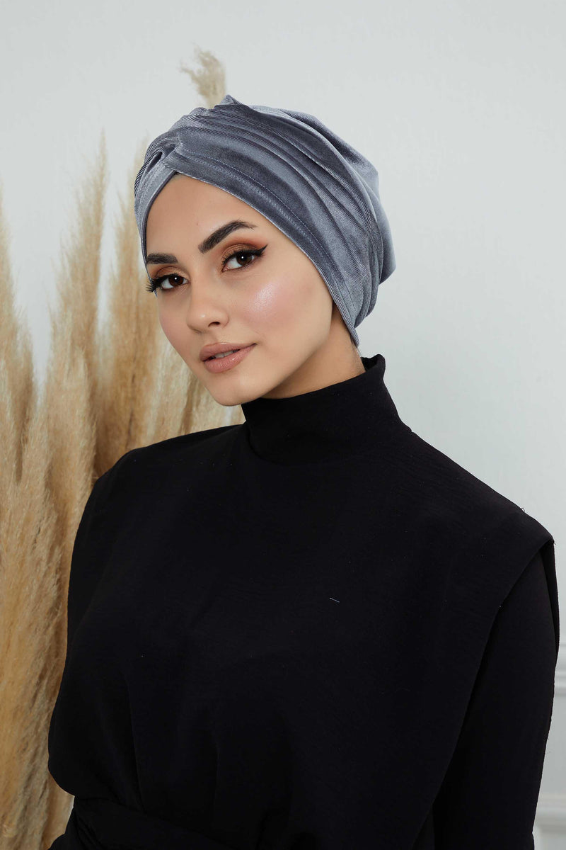 Super Soft Velvet Pre-Tied Turban, Comfortable Lightweight Winter Bonnet Cap for Women, Easy Wrap Women Head Covering, Chemo Cancer Cap,B-9K Grey