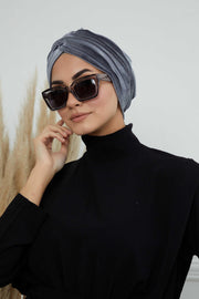 Super Soft Velvet Pre-Tied Turban, Comfortable Lightweight Winter Bonnet Cap for Women, Easy Wrap Women Head Covering, Chemo Cancer Cap,B-9K Grey