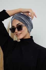 Super Soft Velvet Pre-Tied Turban, Comfortable Lightweight Winter Bonnet Cap for Women, Easy Wrap Women Head Covering, Chemo Cancer Cap,B-9K Grey