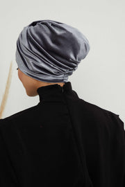 Super Soft Velvet Pre-Tied Turban, Comfortable Lightweight Winter Bonnet Cap for Women, Easy Wrap Women Head Covering, Chemo Cancer Cap,B-9K Grey