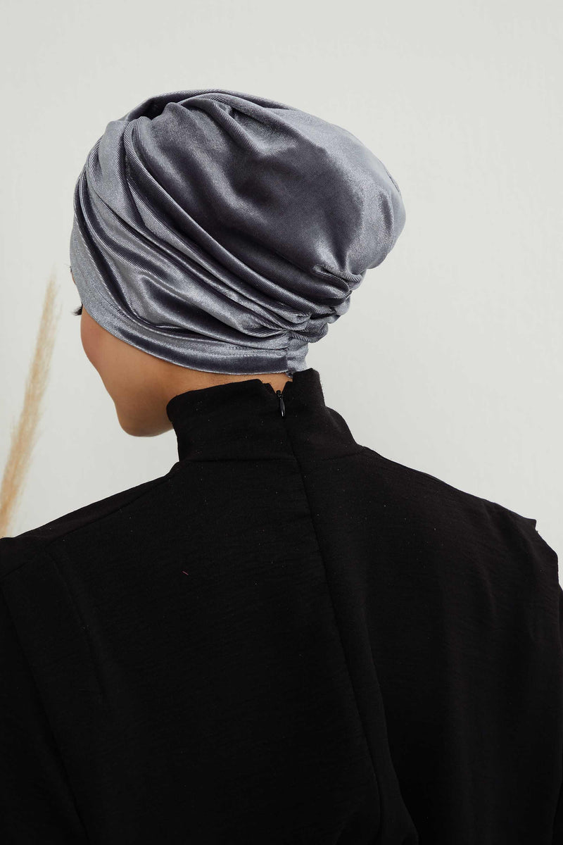 Super Soft Velvet Pre-Tied Turban, Comfortable Lightweight Winter Bonnet Cap for Women, Easy Wrap Women Head Covering, Chemo Cancer Cap,B-9K Grey