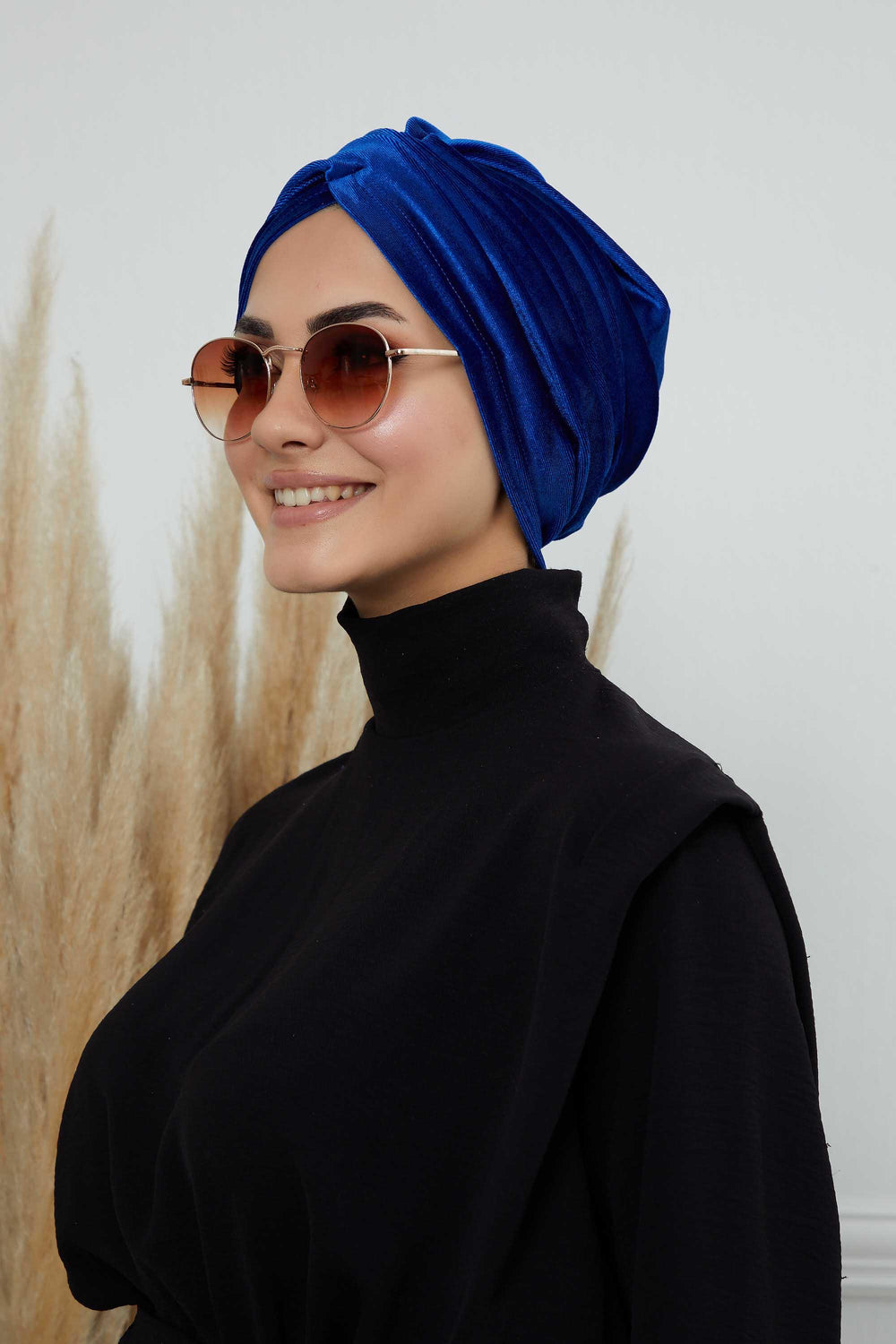 Super Soft Velvet Pre-Tied Turban, Comfortable Lightweight Winter Bonnet Cap for Women, Easy Wrap Women Head Covering, Chemo Cancer Cap,B-9K Sax Blue