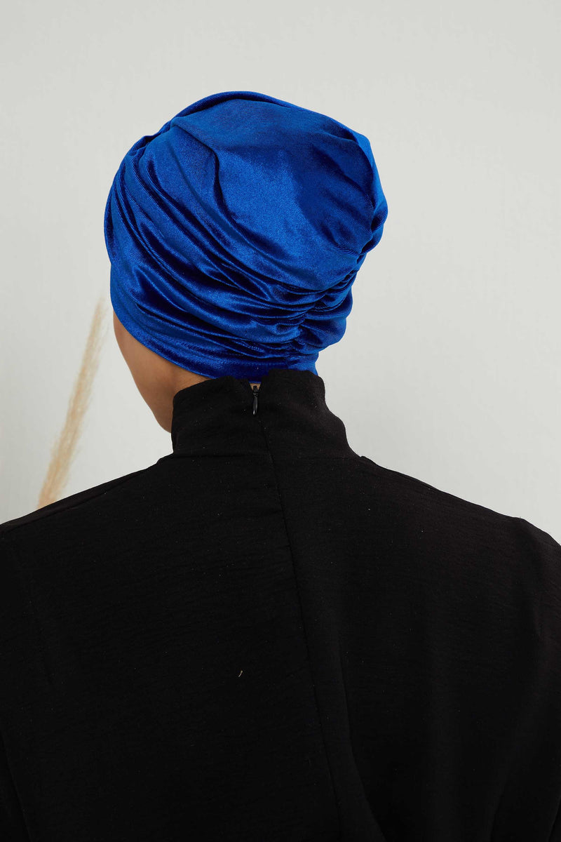 Super Soft Velvet Pre-Tied Turban, Comfortable Lightweight Winter Bonnet Cap for Women, Easy Wrap Women Head Covering, Chemo Cancer Cap,B-9K Sax Blue