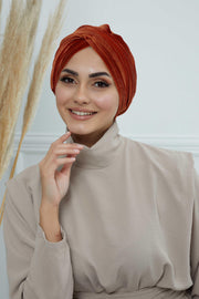 Super Soft Velvet Pre-Tied Turban, Comfortable Lightweight Winter Bonnet Cap for Women, Easy Wrap Women Head Covering, Chemo Cancer Cap,B-9K Tile Red