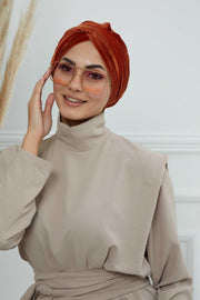 Super Soft Velvet Pre-Tied Turban, Comfortable Lightweight Winter Bonnet Cap for Women, Easy Wrap Women Head Covering, Chemo Cancer Cap,B-9K Tile Red