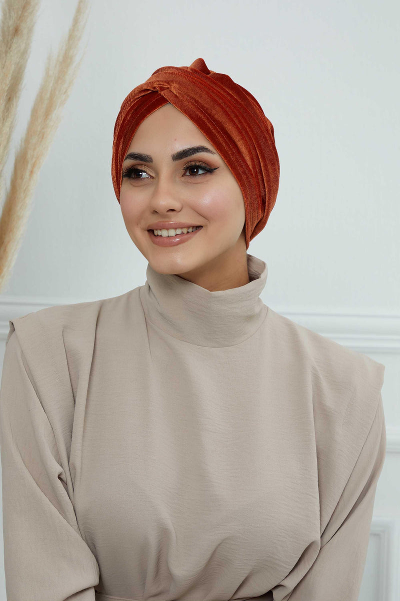 Super Soft Velvet Pre-Tied Turban, Comfortable Lightweight Winter Bonnet Cap for Women, Easy Wrap Women Head Covering, Chemo Cancer Cap,B-9K Tile Red