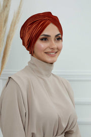 Super Soft Velvet Pre-Tied Turban, Comfortable Lightweight Winter Bonnet Cap for Women, Easy Wrap Women Head Covering, Chemo Cancer Cap,B-9K Tile Red