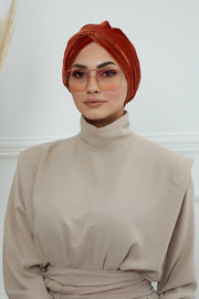 Super Soft Velvet Pre-Tied Turban, Comfortable Lightweight Winter Bonnet Cap for Women, Easy Wrap Women Head Covering, Chemo Cancer Cap,B-9K Tile Red