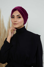 Super Soft Velvet Pre-Tied Turban, Comfortable Lightweight Winter Bonnet Cap for Women, Easy Wrap Women Head Covering, Chemo Cancer Cap,B-9K Purple