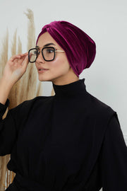 Super Soft Velvet Pre-Tied Turban, Comfortable Lightweight Winter Bonnet Cap for Women, Easy Wrap Women Head Covering, Chemo Cancer Cap,B-9K Purple